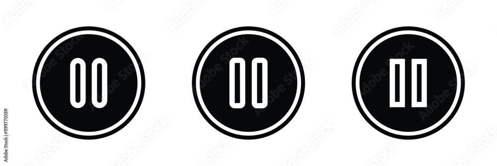 Vector set of pause button. Pause icon set. Vector set of pause button. Pause icon set.