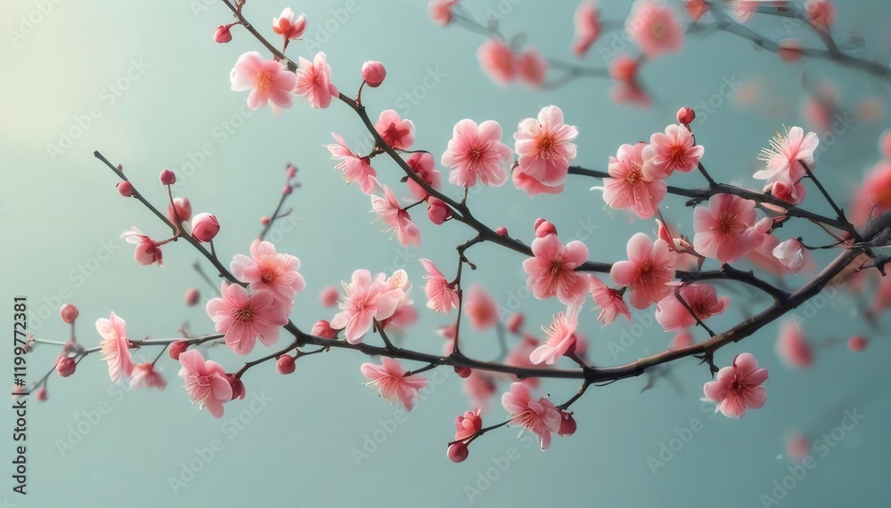 Pink plum blossoms springtime branch, garden background, nature beauty, floral design. Pink plum blossoms springtime branch, garden background, nature beauty, floral design.