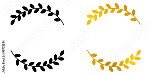 Black and gold leaves round frames