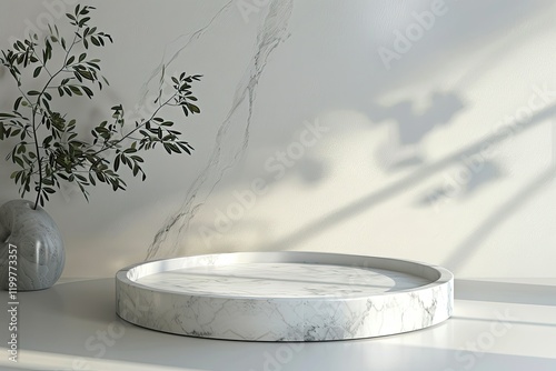 High Detail Visual of Elegant White Marble Stone 3D Podium for Presentations