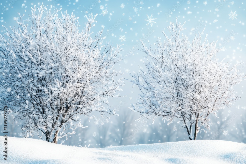 Fotografie Serene Winter Landscape with Snowy Trees