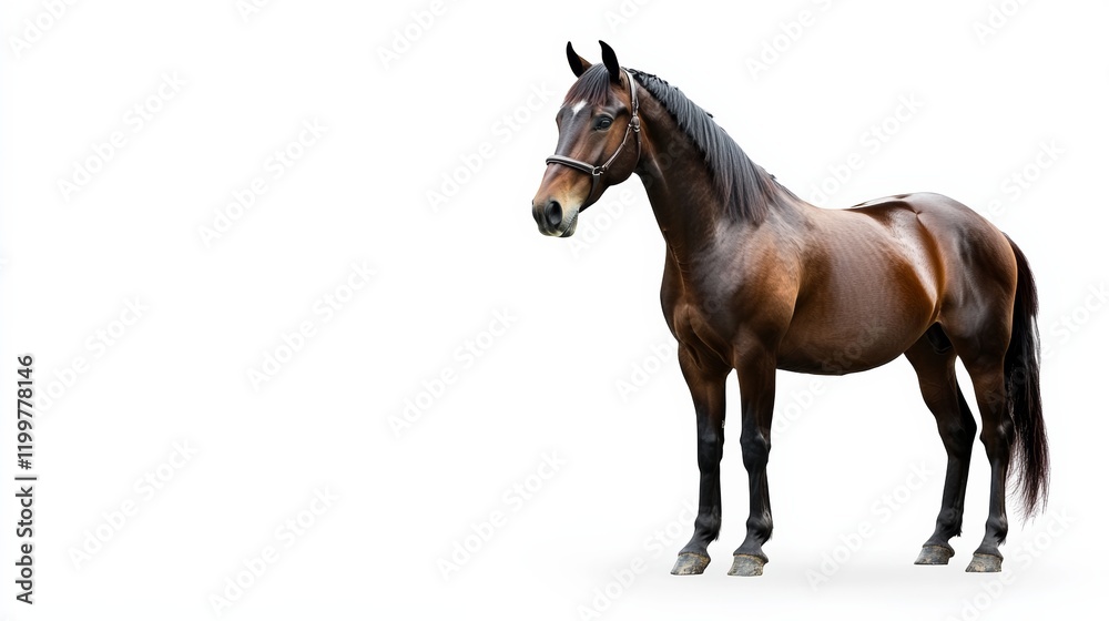 Obraz premium A majestic horse standing with a shiny coat, isolated on a clean white background,
