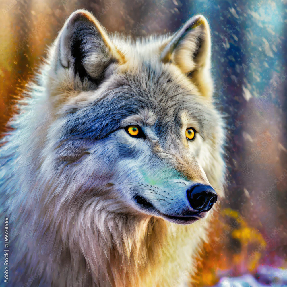 Obraz premium Arctic wolves with their characteristic white fur inhabit the remote and frigid regions of the Arctic A copy space image of these majestic animals captures their striking beauty and resilience 