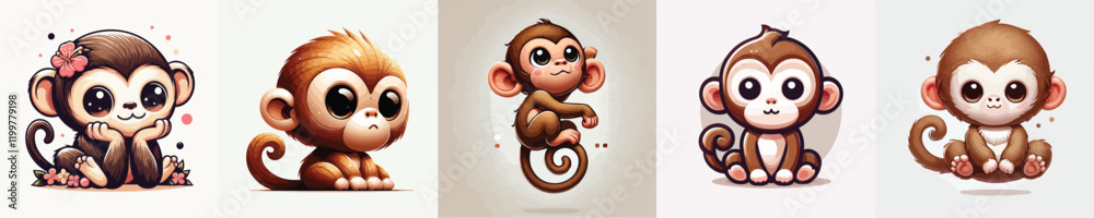 Obraz premium vector set of cute monkeys