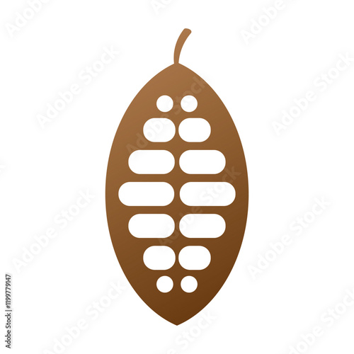  Cocoa beans isolated on a white background vector illustration. Cocoa pod. Fresh cocoa fruit, half sliced cacao pod with cacao beans inside. Trendy Flat logo. EPS 10. 