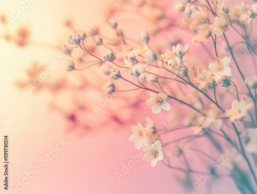 A delightful bouquet of sweet blooms with a dreamy pink background, close-up view and soft focus.