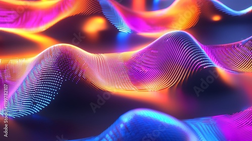 A colorful, abstract image of a wave with a purple and orange hue