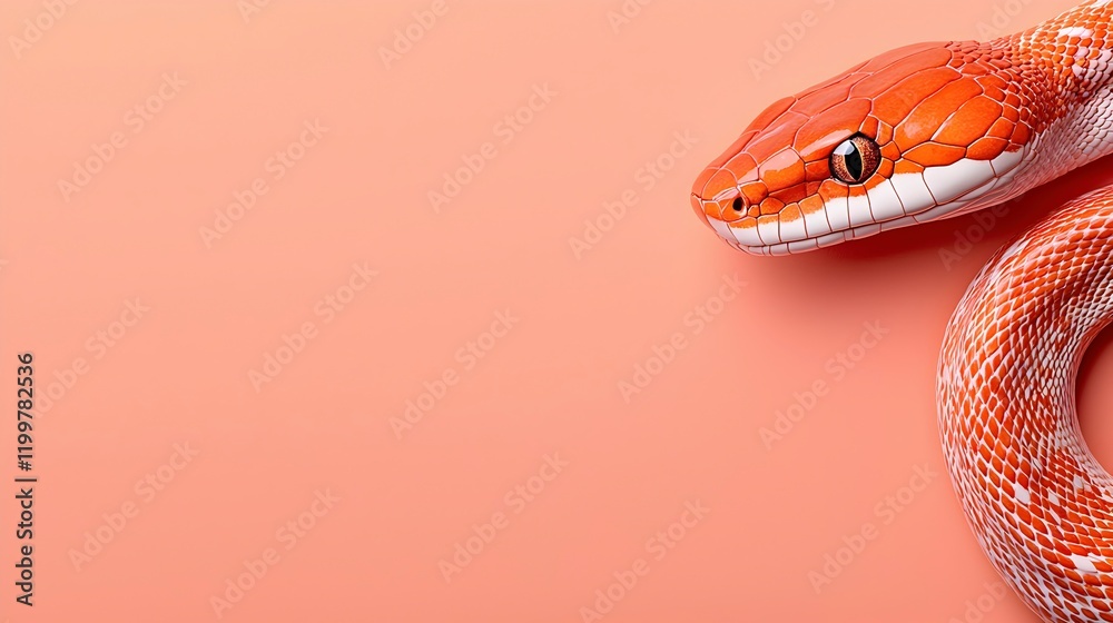 Fototapeta premium Vibrant Orange Snake on Soft Peach Background
