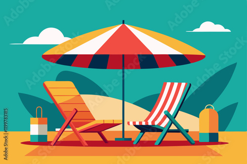 beach chair and umbrella
