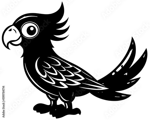 Stylized cartoon bird silhouette with exaggerated crest and bold lines
