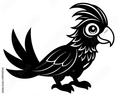 Stylized cartoon bird silhouette with exaggerated crest and bold lines