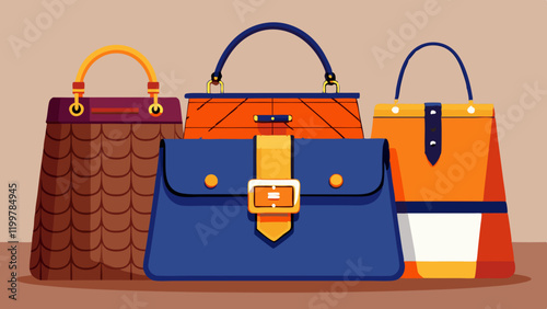 Colorful handbags with geometric shapes in vibrant retro style