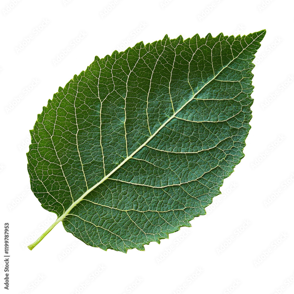 Detailed Green Leaf Close-Up on Black Background with Veins and Texture Detailed Green Leaf Close-Up on Black Background with Veins and Texture