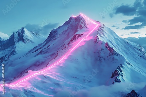 Pink Glow Trails on Snowy Mountain Peaks