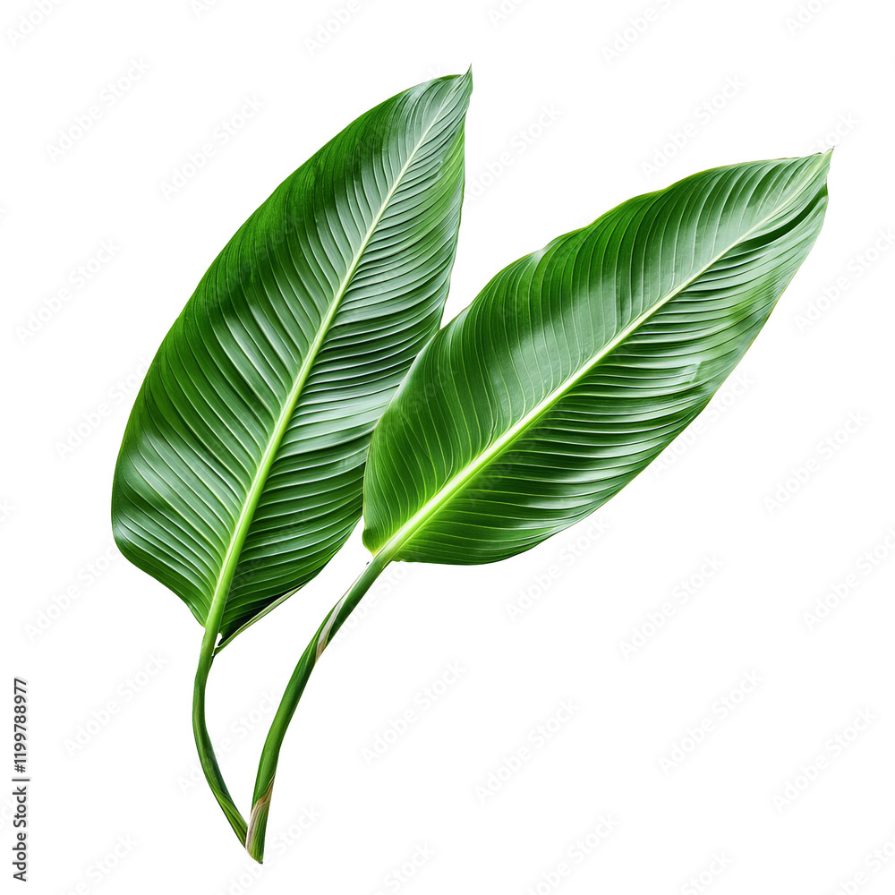 Obraz premium Vibrant Green Tropical Leaves Isolated on White Background for Design