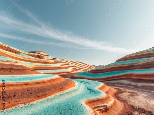 Unique Geological Landscape with Colorful Layers of Rock and Soil in Nature's Design. photo