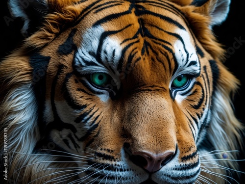 a tiger mask is shown on a black background. photo