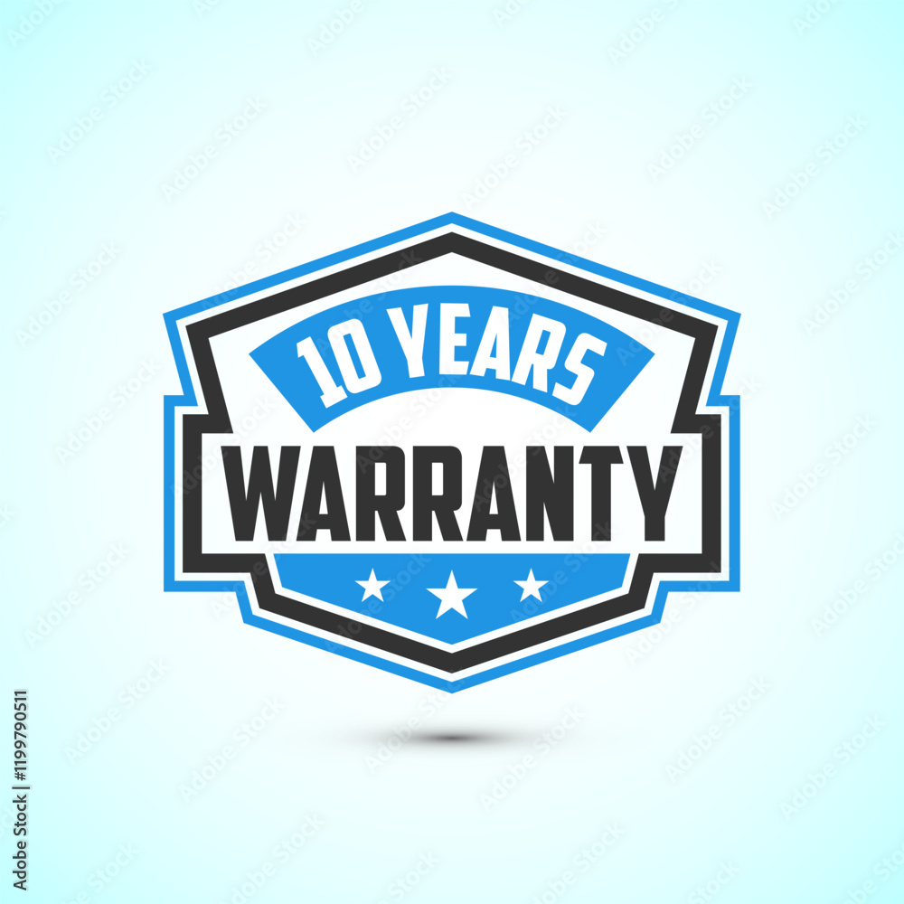 Obraz premium Advertising 10 years warranty emblem for label, icon, logo, badge, symbol