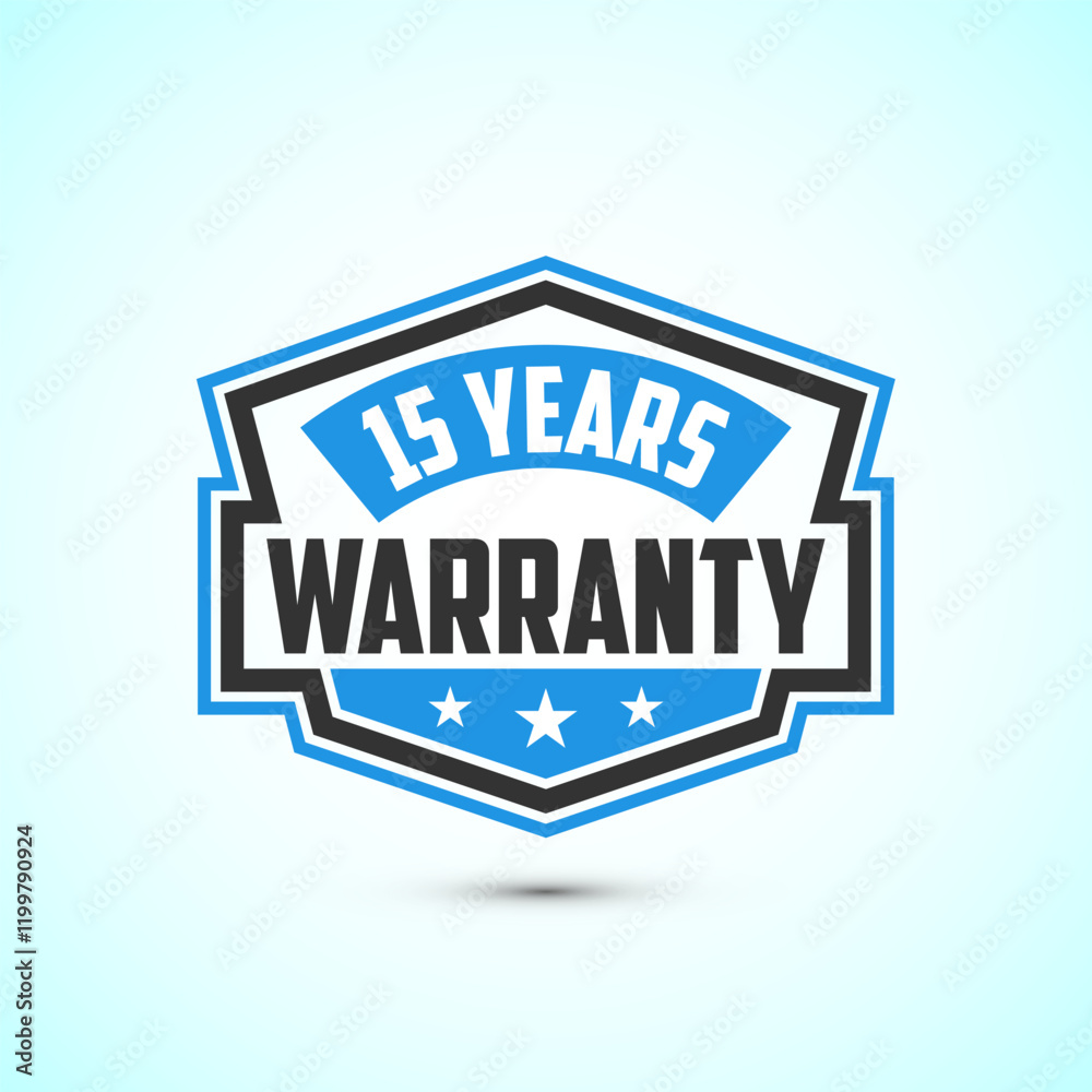 Obraz premium Advertising 15 years warranty emblem for label, icon, logo, badge, symbol