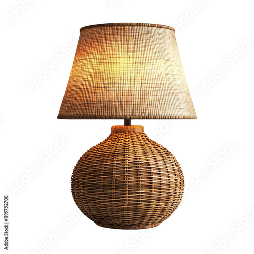 Elegant Woven Lamp with Warm Light Shade Isolated on transparent background