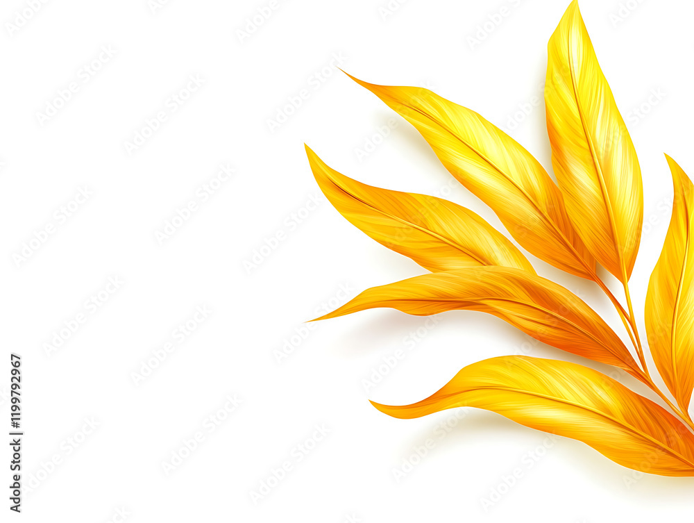 Golden Tropical Leaves Branch on White Background Golden Tropical Leaves Branch on White Background