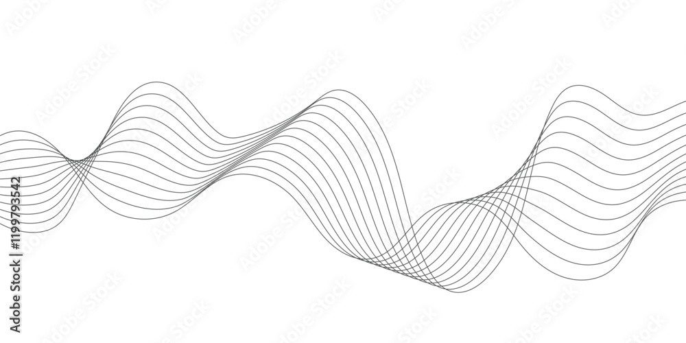Fototapeta premium Abstract vector modern background with grey wavy lines and particles. 