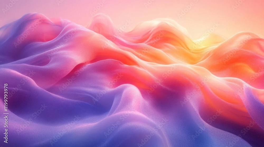 Fototapeta premium A vibrant, abstract landscape of flowing waves in shades of pink, purple, and orange, evoking a dreamy, serene atmosphere.