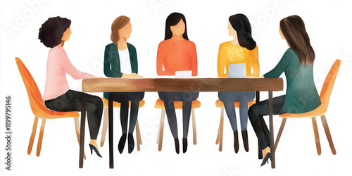Group of women engaged in a productive meeting at a table.