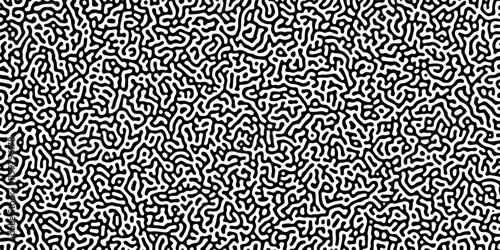 Turing reaction diffusion monochrome seamless pattern with chaotic motion .Linear design with biological shapes. Organic lines in memphis. abstract turing organic wallpaper background .	