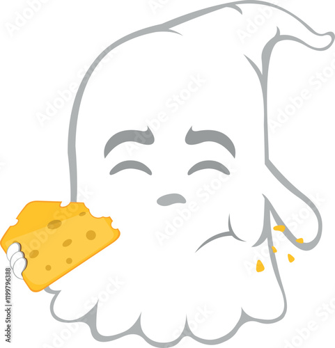 vector illustration character ghost cartoon, eating a piece of cheese