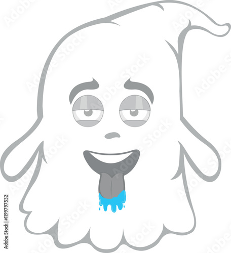 vector illustration character ghost cartoon, with a desire expression, tongue out and drooling saliva