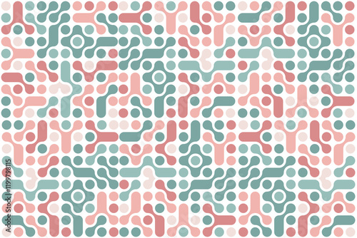Pink and Sage Modular Pattern  Geometric Curves and Dots Design
