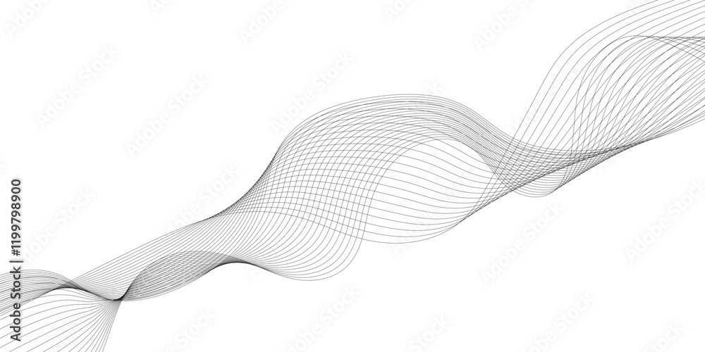 Fototapeta premium Abstract vector modern background with grey wavy lines and particles. 