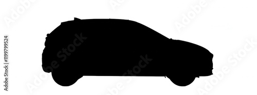 Silhouette of a generic compact car, side view, isolated on white background, simple graphic representation