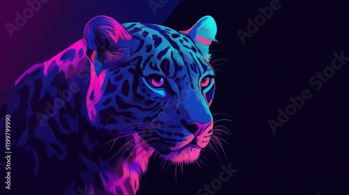 Neon Leopard Portrait Artistic Digital Illustration