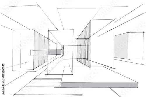 Drawing exterior and interior architectural lines. , Graphic assembly in architecture and interior design work. ,Sketch ideas for interior or exterior designs.