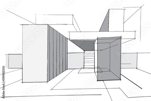 Drawing exterior and interior architectural lines. , Graphic assembly in architecture and interior design work. ,Sketch ideas for interior or exterior designs.