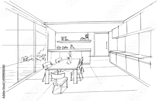 Drawing exterior and interior architectural lines. , Graphic assembly in architecture and interior design work. ,Sketch ideas for interior or exterior designs.