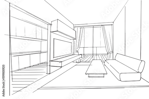 Drawing exterior and interior architectural lines. , Graphic assembly in architecture and interior design work. ,Sketch ideas for interior or exterior designs.