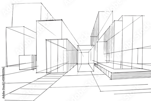 Drawing exterior and interior architectural lines. , Graphic assembly in architecture and interior design work. ,Sketch ideas for interior or exterior designs.