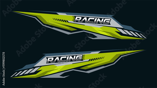 Racing car wrap design vector. sporty sticker design. Graphic abstract stripe racing background kit designs for wrap vehicle. race car, rally, adventure and livery.