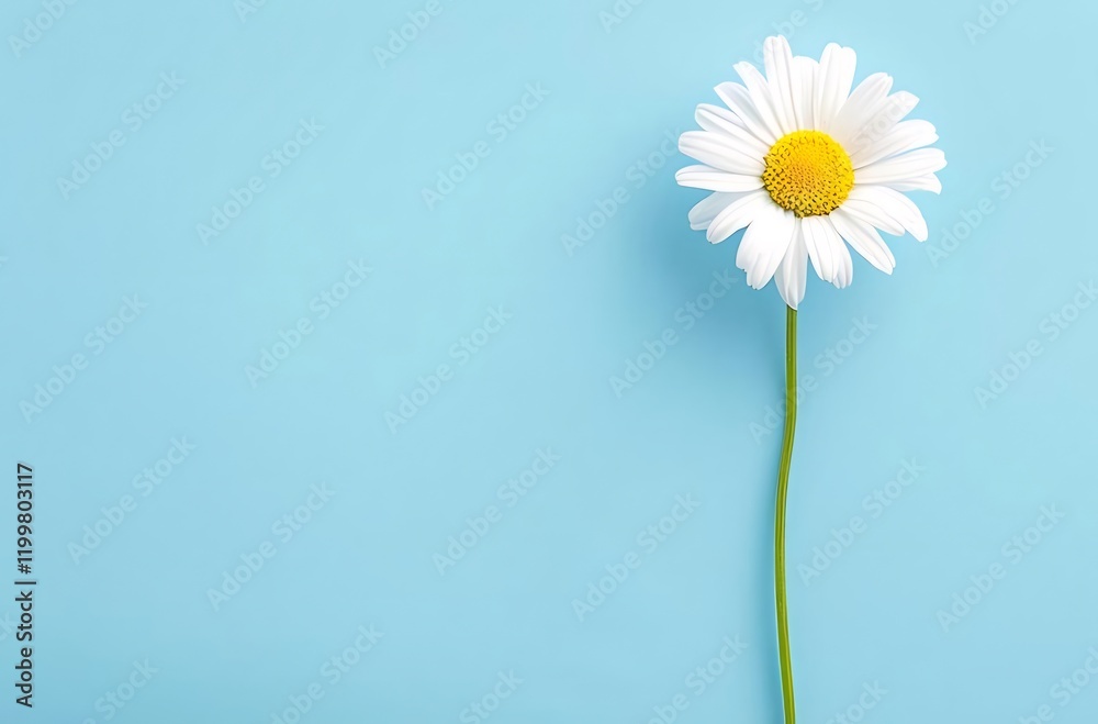Single daisy on blue background, copy space. Single daisy on blue background, copy space.