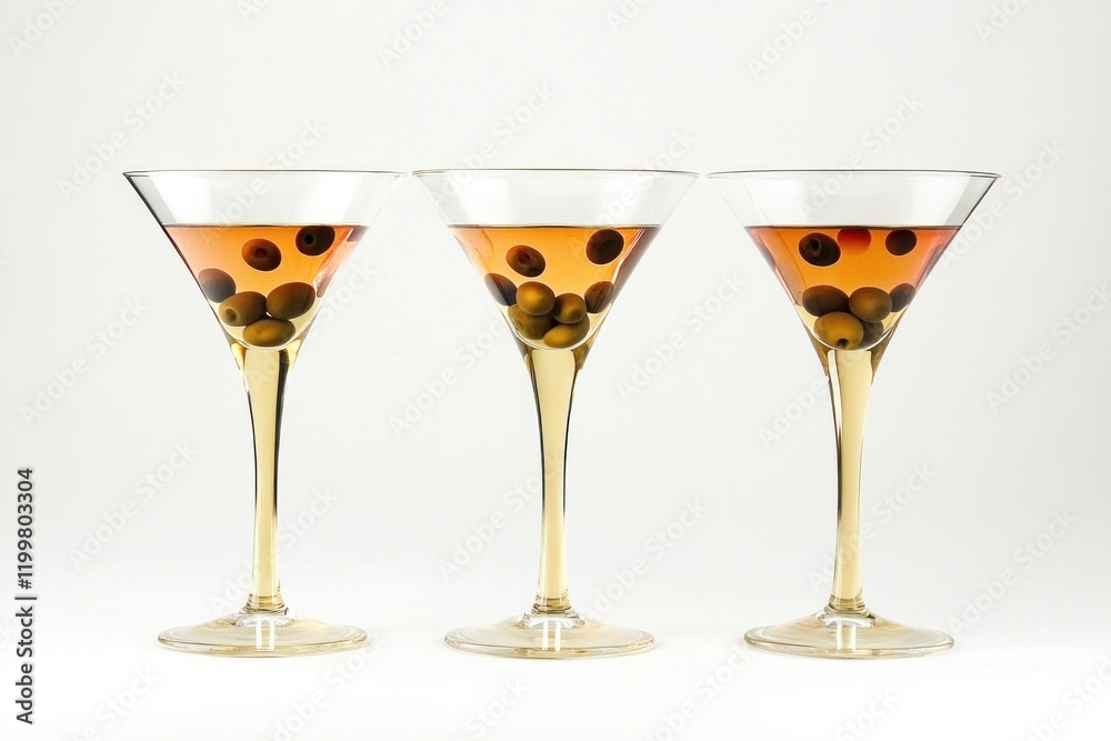 Elegant Martinis with Olives in Stylish Glasses Elegant Martinis with Olives in Stylish Glasses