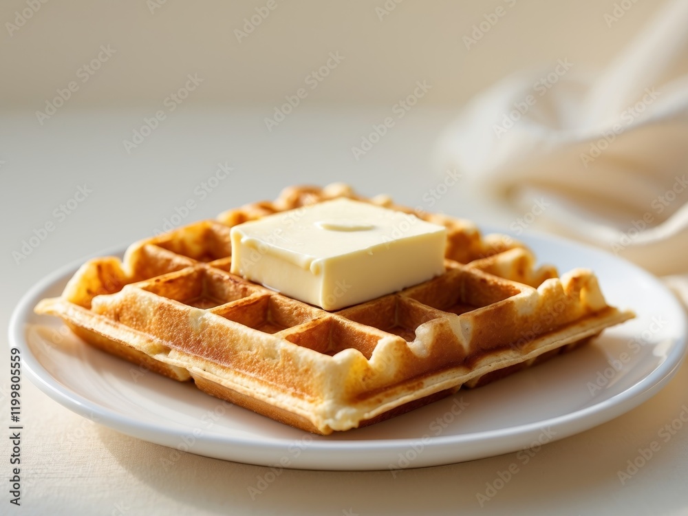 Golden Crispy Waffle with Butter - A Perfect Morning Treat Golden Crispy Waffle with Butter - A Perfect Morning Treat
