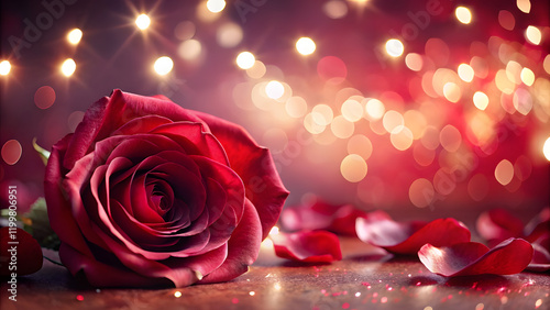 Elegant Wine-Red Background with Rose Petals and Silver Light Spots. Perfect for: Valentine's Day, weddings, romantic evenings