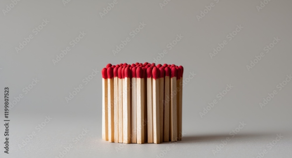 Several wooden matches with red tips are displayed. Several wooden matches with red tips are displayed.