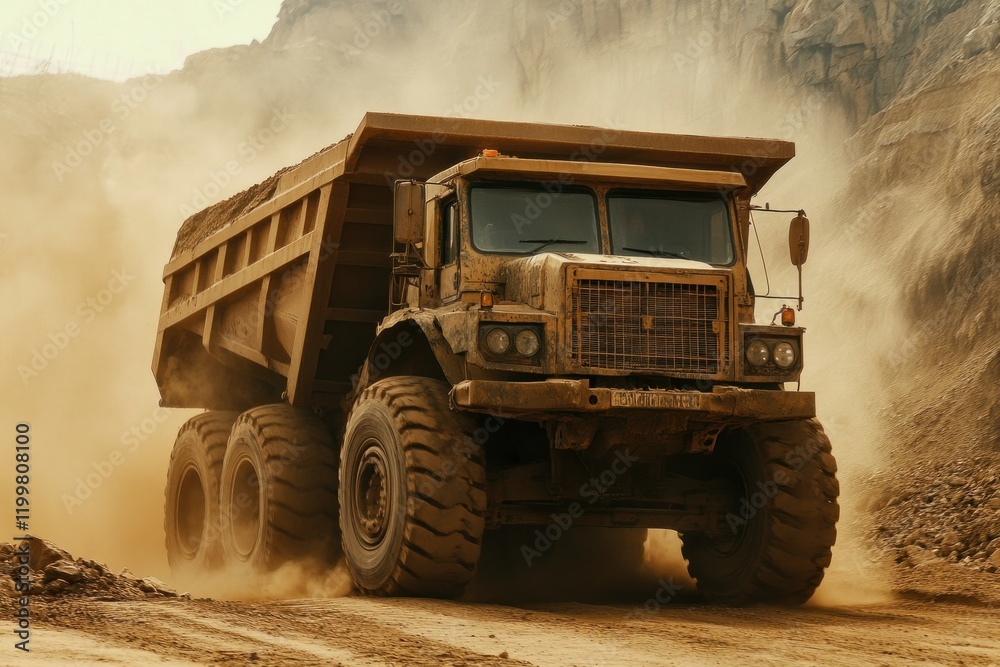 Obraz premium Heavy Dump Truck in Action on Construction Site
