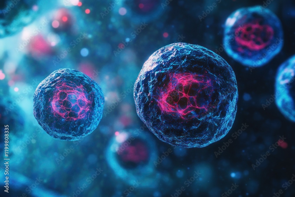Vibrant Microbial Cells Under Microscope Visualization Vibrant Microbial Cells Under Microscope Visualization