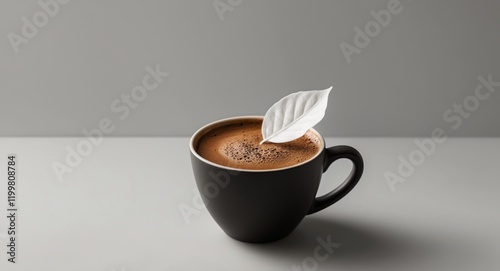 A cup of coffee with a white foam leaf on top. photo