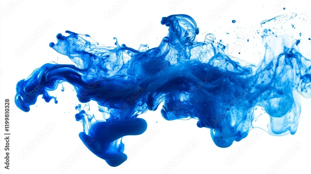 Fototapeta premium Blue Ink Paint Poured into Water Isolated